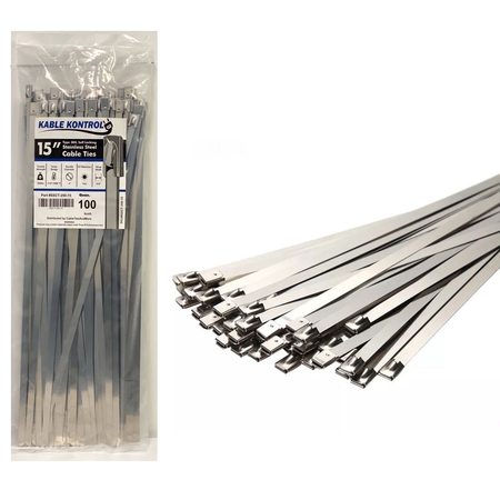 KABLE KONTROL Kable Kontrol® Heavy Duty Stainless Steel Metal Zip Ties - 15" Long - 350 Lbs Tensile Strength - 100 pcs / Pack SSCT-250-15